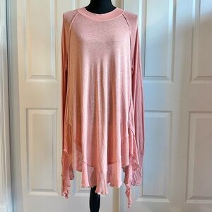 Free People Linen Blend Coral Asymmetrical Long Sleeve Tunic Top
